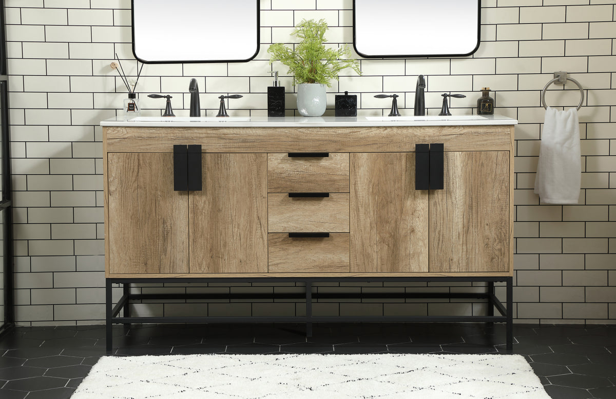 60 inch double bathroom vanity in natural oak