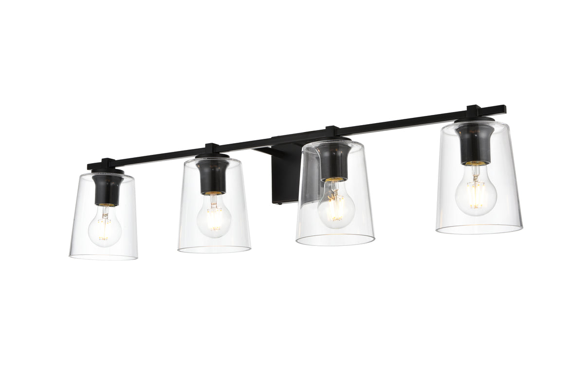 Kacey 4 light Black and Clear Bath Sconce