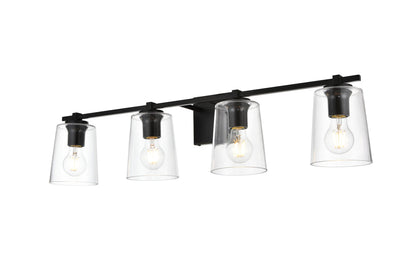 Kacey 4 light Black and Clear Bath Sconce