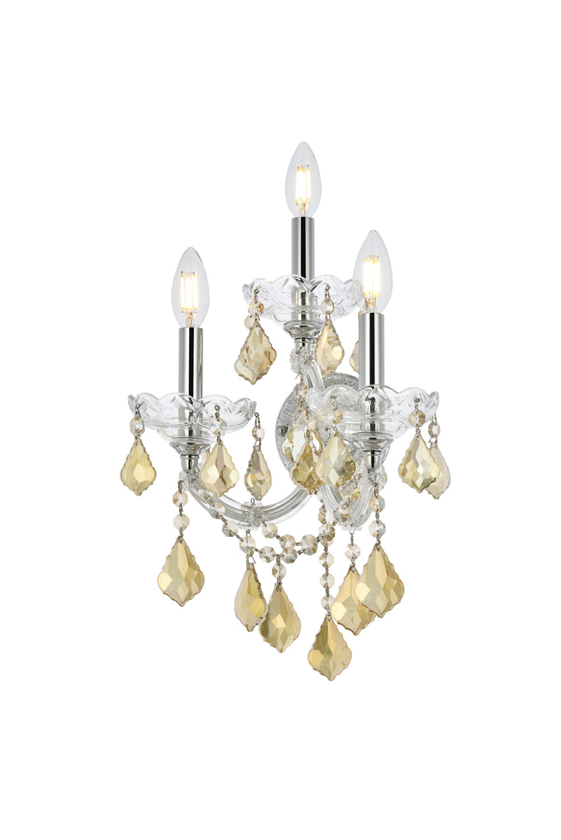 Maria Theresa 3 light Chrome Wall Sconce Golden Teak (Smoky) Royal Cut Crystal