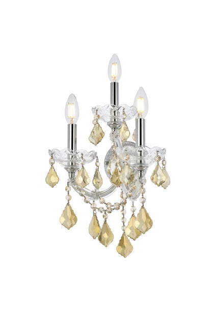 Maria Theresa 3 light Chrome Wall Sconce Golden Teak (Smoky) Royal Cut Crystal