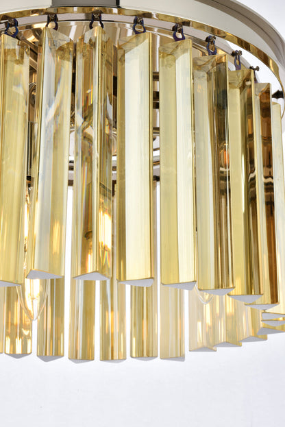 Sydney 3 light polished nickel Pendant Golden Teak (Smoky) Royal Cut Crystal