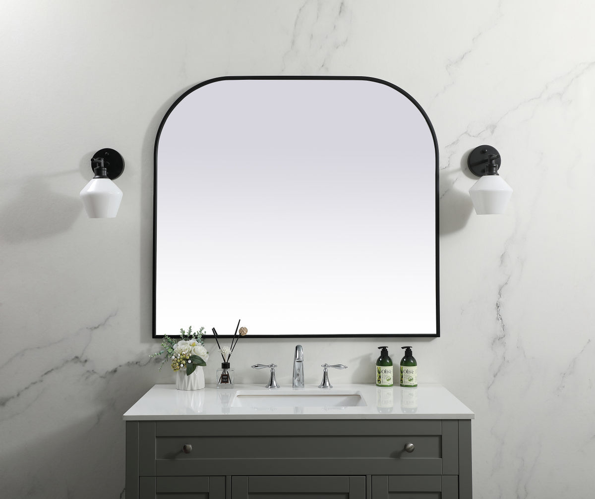 Metal Frame Arch Mirror 42x38 Inch in Black