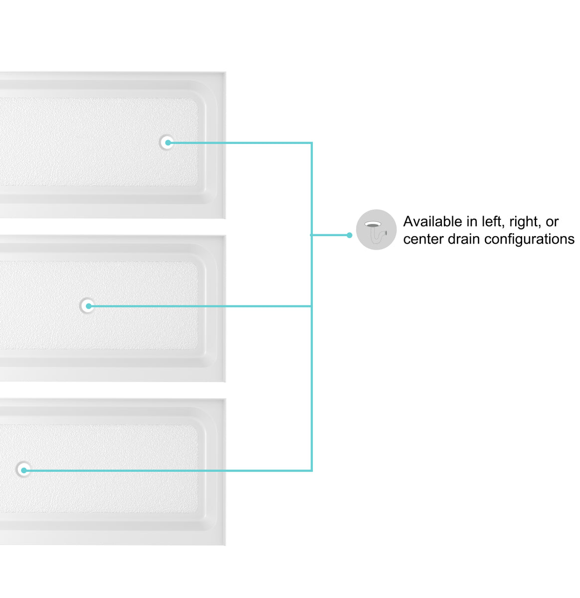 60x32 inch Single threshold shower tray right drain in glossy white