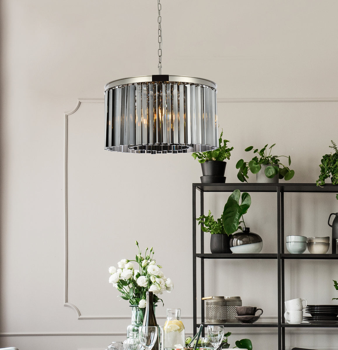 Sydney 8 light polished nickel Chandelier Silver Shade (Grey) Royal Cut Crystal