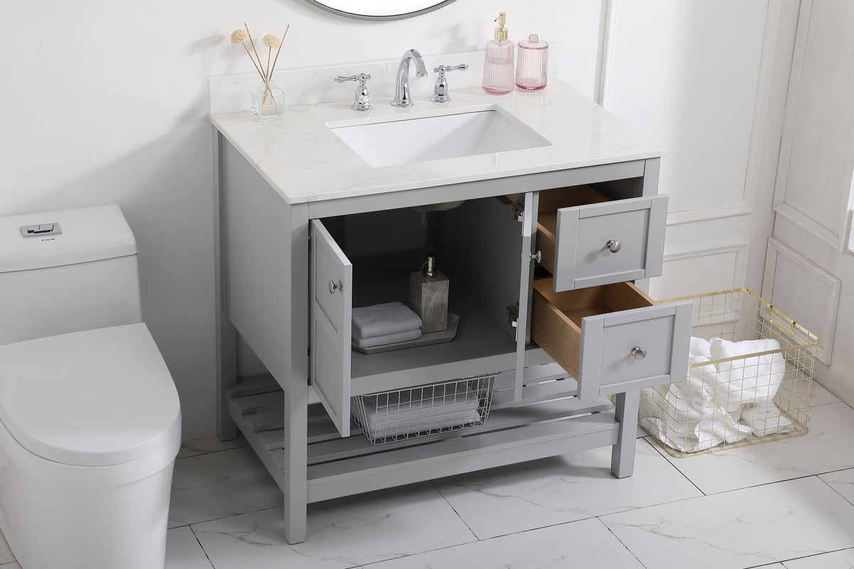 36 inch Single Bathroom Vanity in Gray with Backsplash