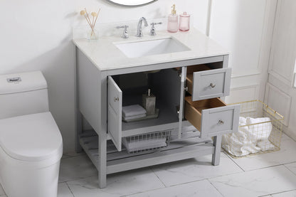 36 inch Single Bathroom Vanity in Gray with Backsplash