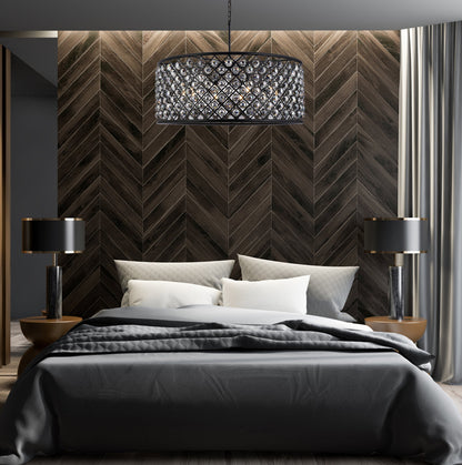 Madison 10 light Matte Black Chandelier Silver Shade (Grey) Royal Cut Crystal