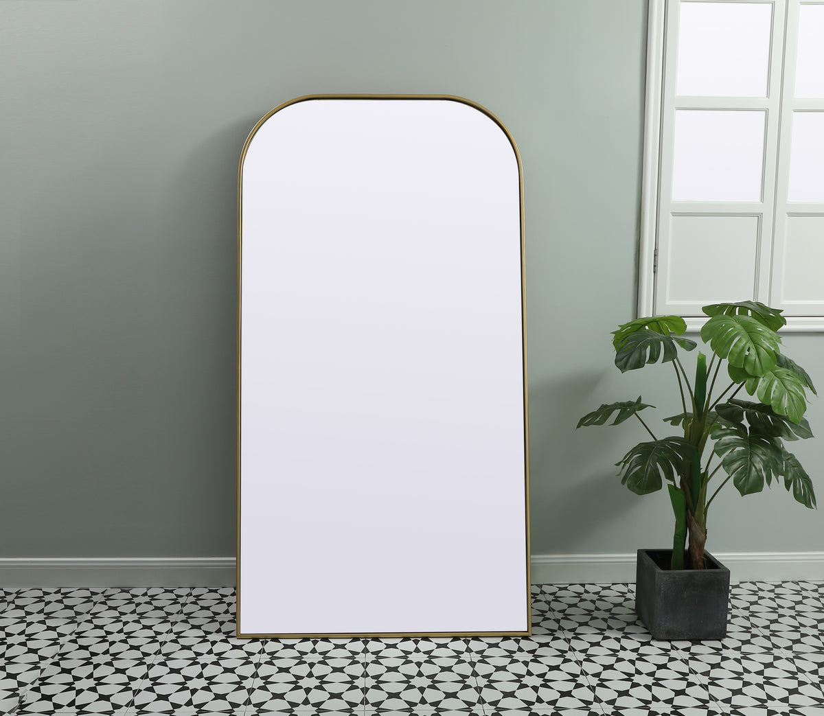 Metal Frame Arch Full Length Mirror 35x66 Inch in Brass
