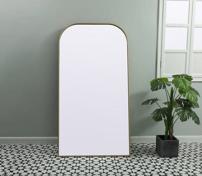 Metal Frame Arch Full Length Mirror 35x66 Inch in Brass