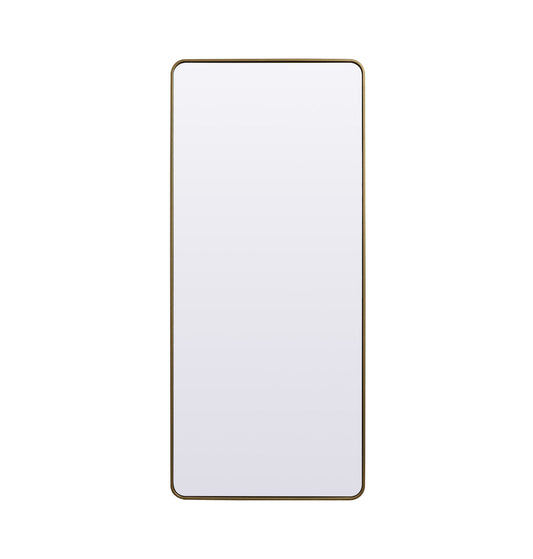 Soft Corner Metal Rectangle Full Length Mirror 32x72 Inch in Brass