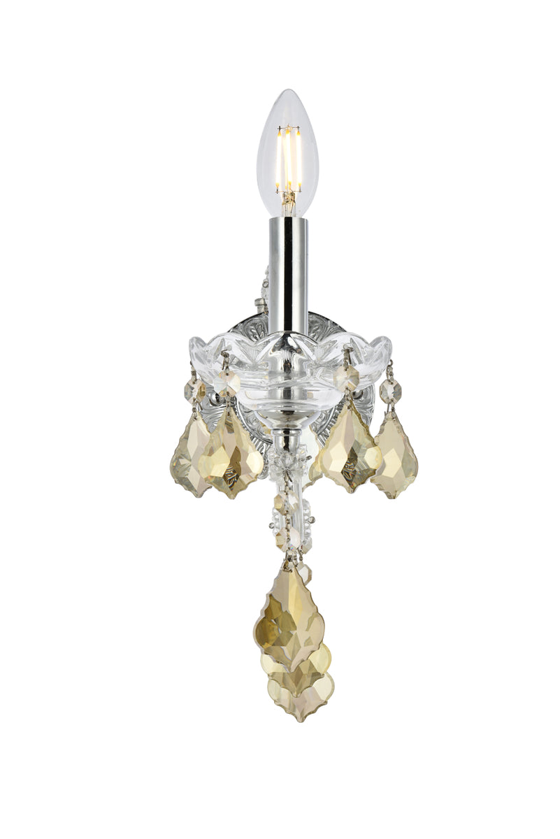 Maria Theresa 1 light Chrome Wall Sconce Golden Teak (Smoky) Royal Cut Crystal