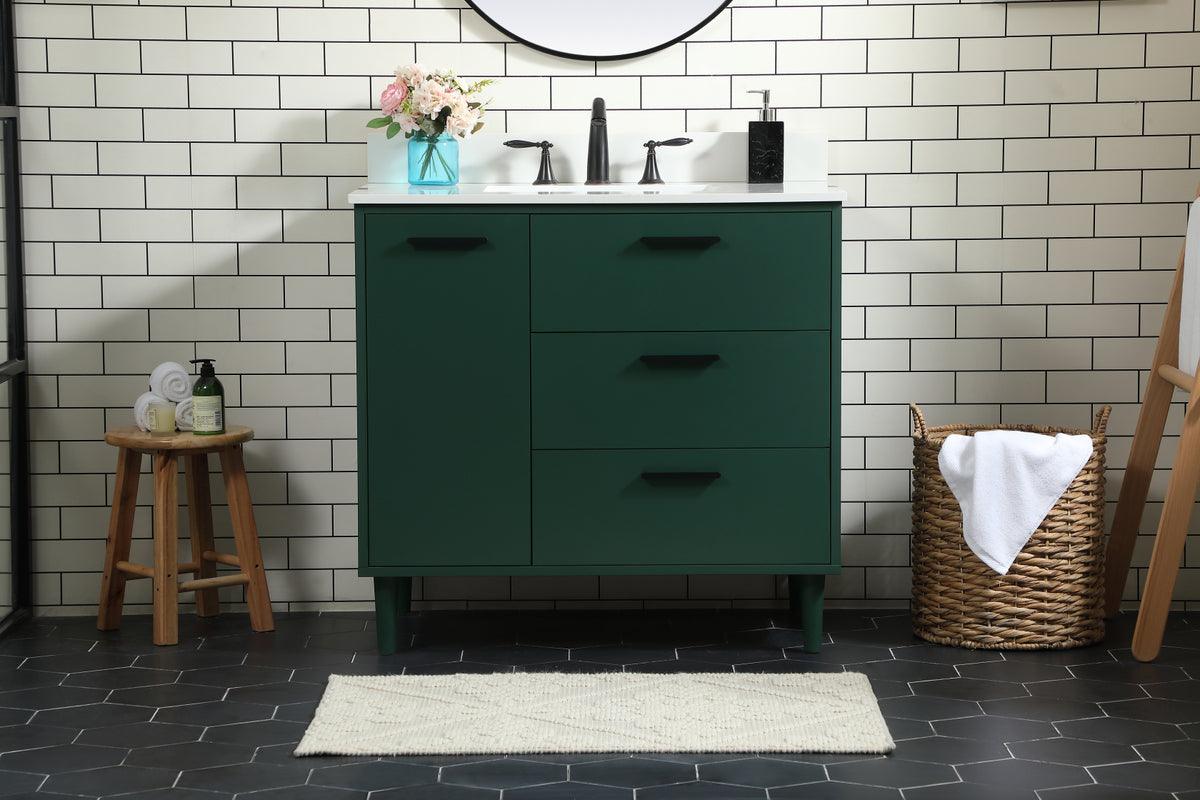 36 inch bathroom vanity in Green with backsplash