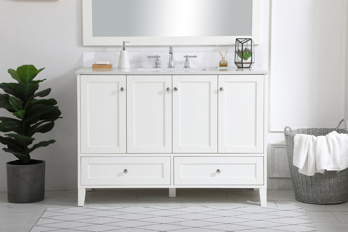 48 inch Single Bathroom Vanity in White with Backsplash
