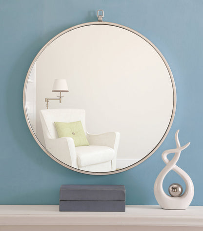 Metal frame Round Mirror with decorative hook 24 inch Silver finish