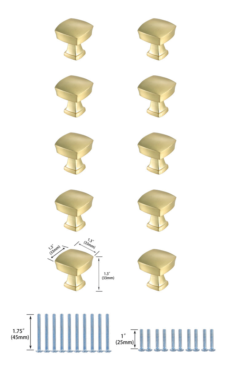 Irvin 1.3" Brushed Gold Square Knob Multipack (Set of 10)