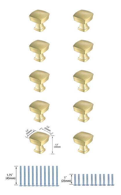 Irvin 1.3" Brushed Gold Square Knob Multipack (Set of 10)