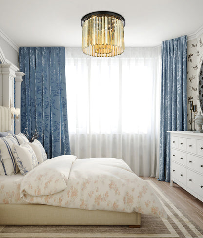 Sydney 6 light Matte Black Flush Mount Golden Teak (Smoky) Royal Cut Crystal