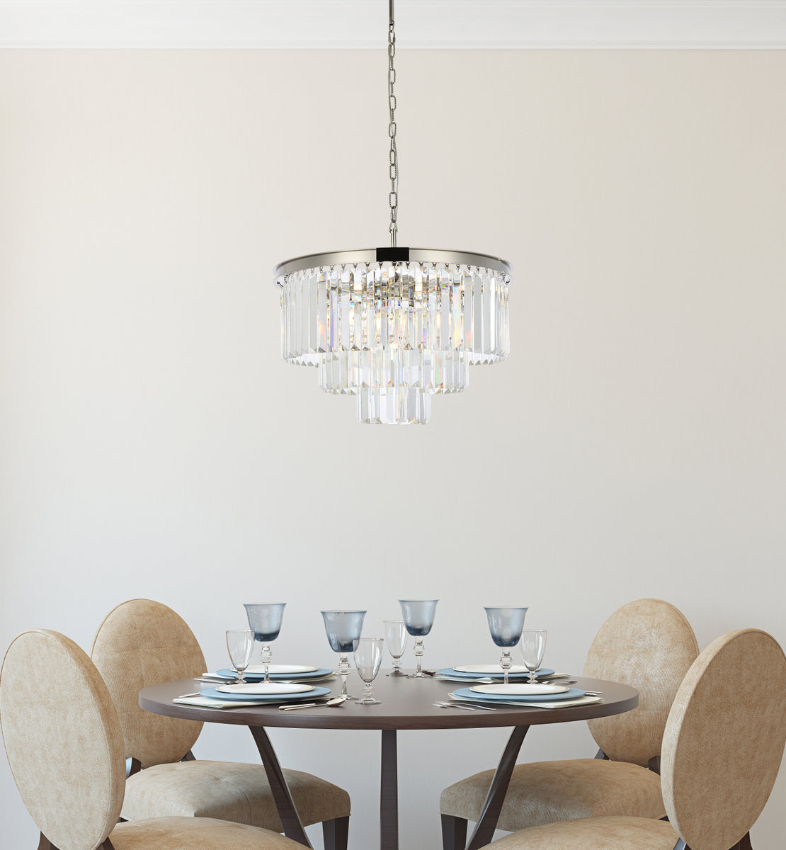 Sydney 9 light polished nickel Chandelier Clear Royal Cut Crystal