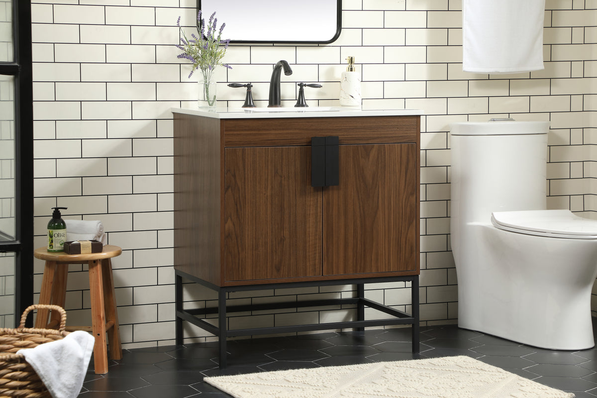 30 inch Single bathroom vanity in walnut