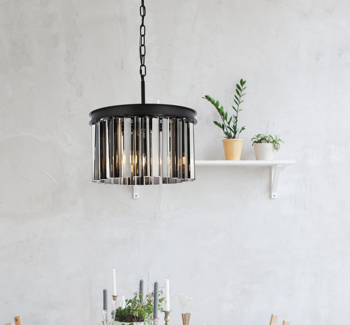 Sydney 3 light Matte Black Pendant Silver Shade (Grey) Royal Cut Crystal