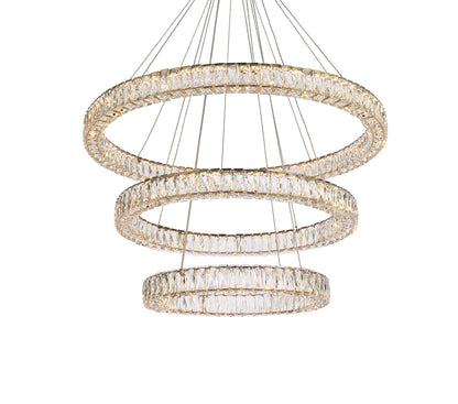 Monroe 41 inch LED triple ring chandelier in gold