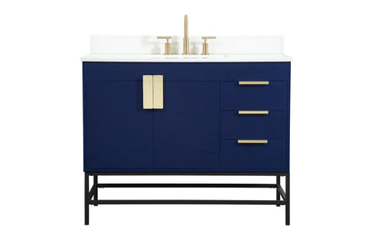 42 inch Single bathroom vanity in blue with backsplash