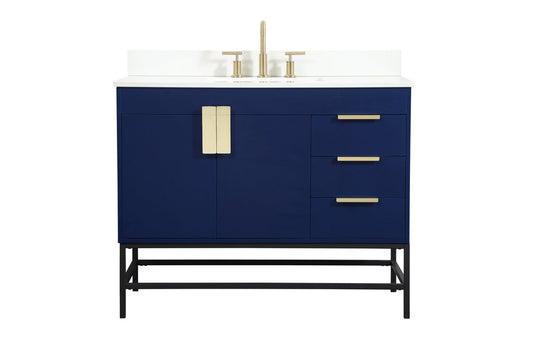 42 inch Single bathroom vanity in blue with backsplash