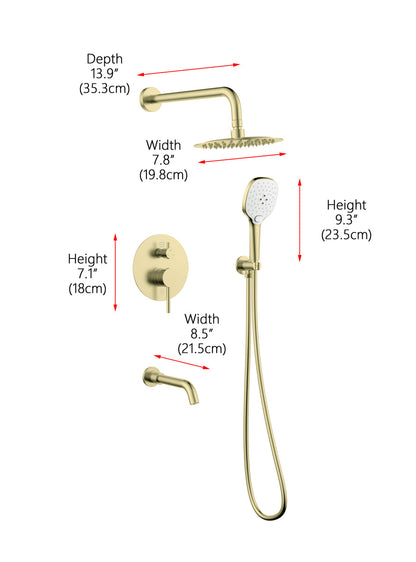 George Complete Shower and Tub Faucet with Rough-in Valve in Brushed Gold