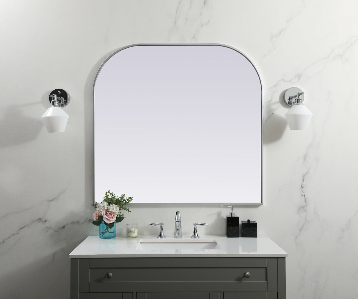 Metal Frame Arch Mirror 40x38 Inch in Silver