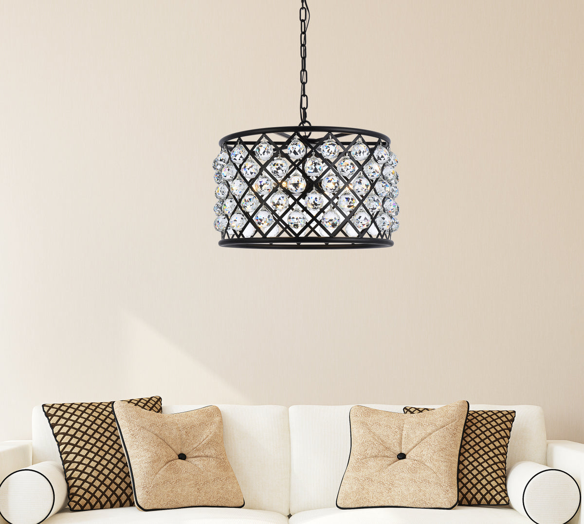Madison 6 light Matte Black Pendant Clear Royal Cut Crystal