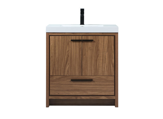 30 inch Single bathroom vanity in walnut brown