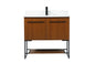 36 inch Single bathroom vanity in teak with backsplash