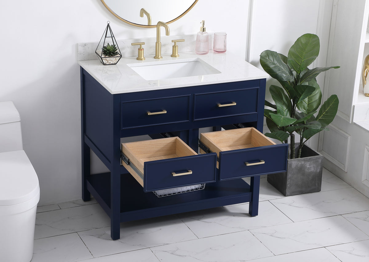36 inch Single bathroom vanity in blue with backsplash