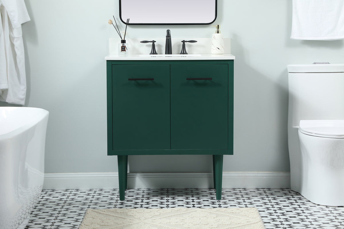 30 inch Single bathroom vanity in green with backsplash
