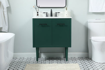 30 inch Single bathroom vanity in green with backsplash