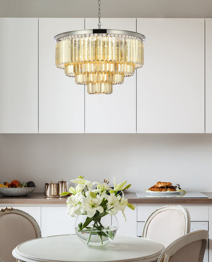 Sydney 17 light polished nickel Chandelier Golden Teak (Smoky) Royal Cut Crystal