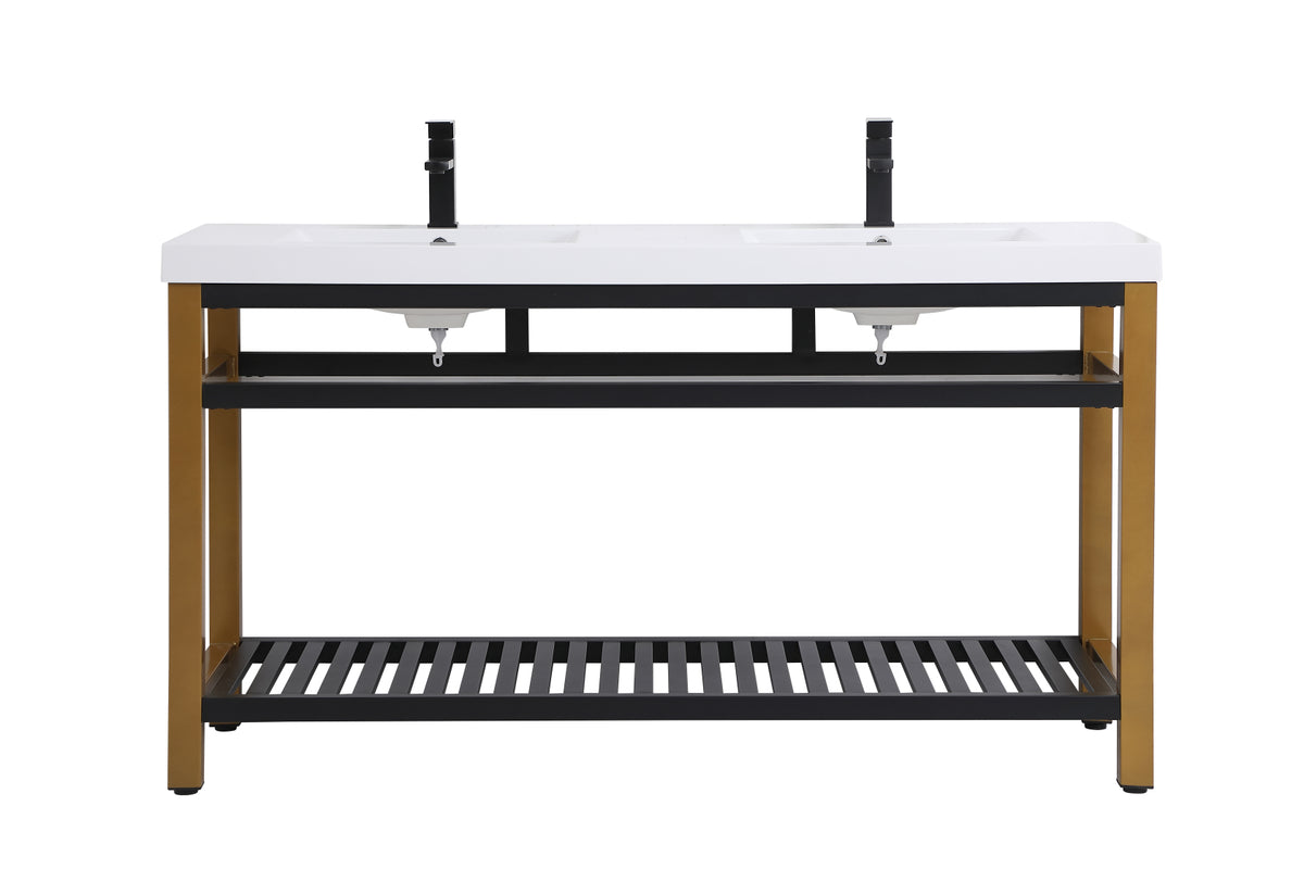 60 inch Double Bathroom Metal Vanity in Golden Black