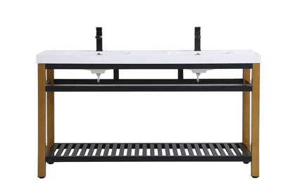60 inch Double Bathroom Metal Vanity in Golden Black