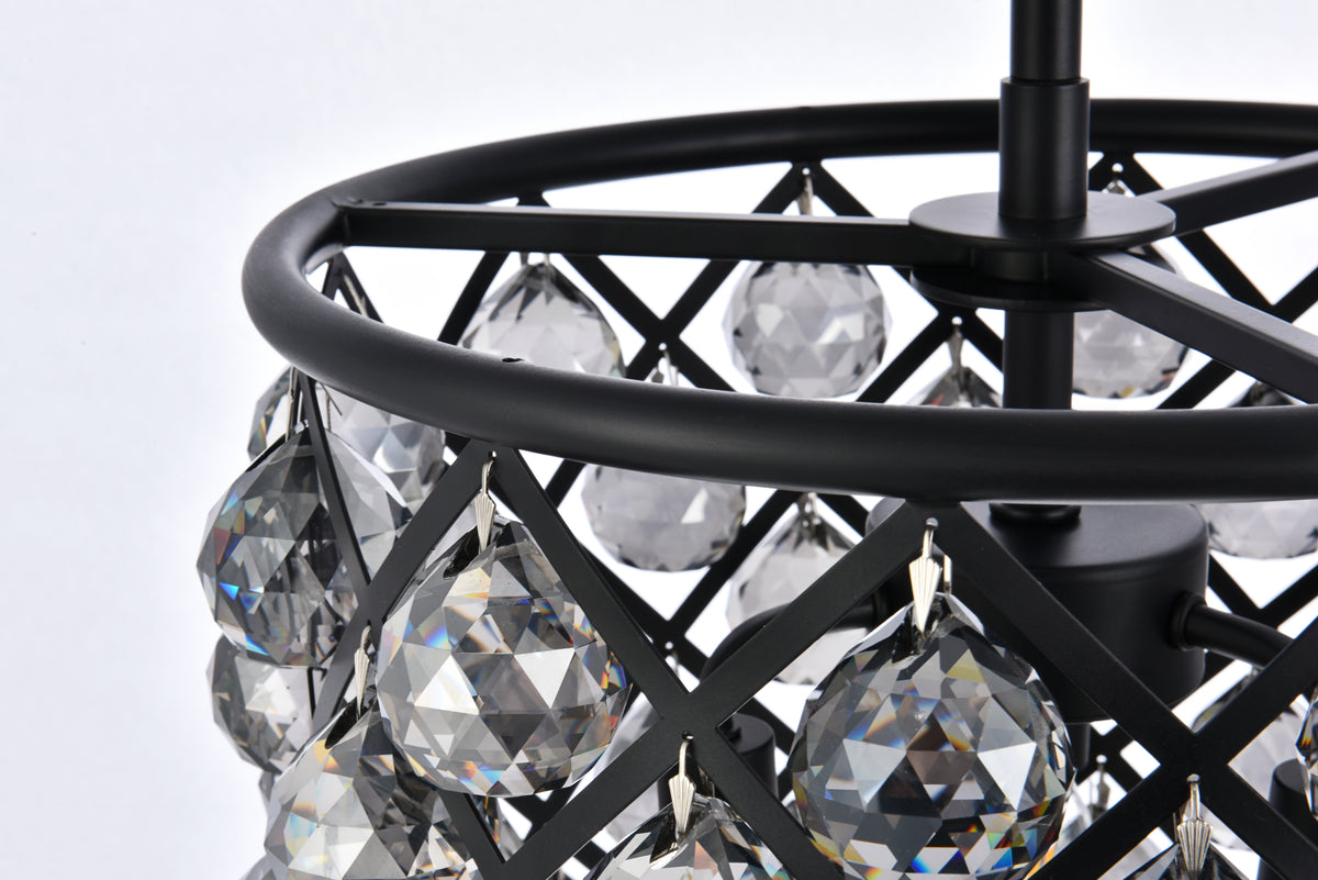 Madison 4 light Matte Black Pendant Silver Shade (Grey) Royal Cut Crystal