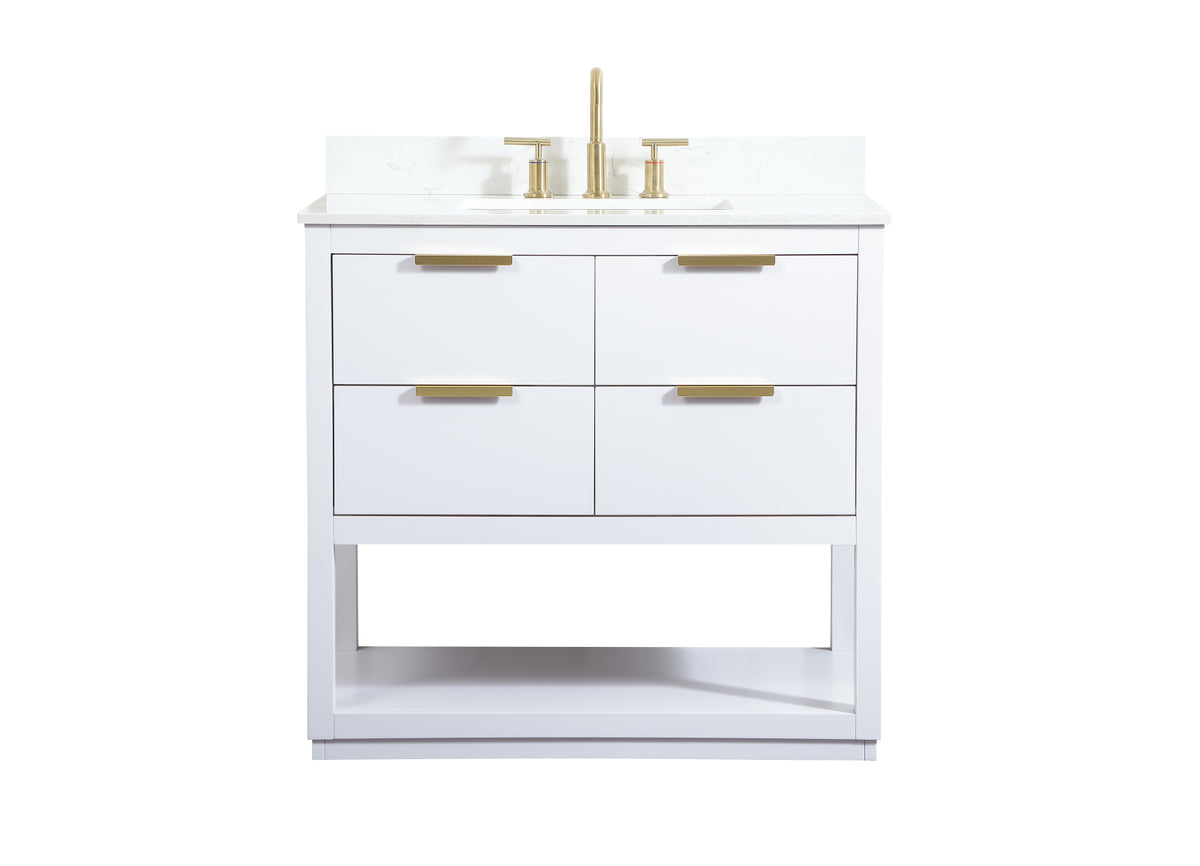 36 inch Single bathroom vanity in white with backsplash