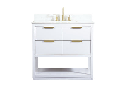 36 inch Single bathroom vanity in white with backsplash