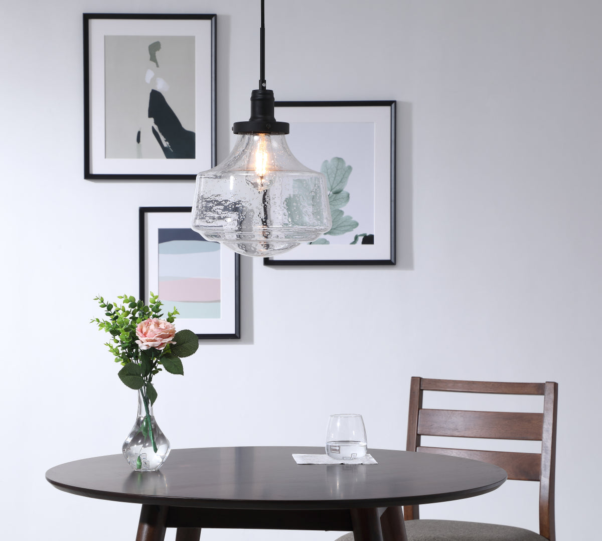 Lyle 1 light Black and Clear seeded glass pendant