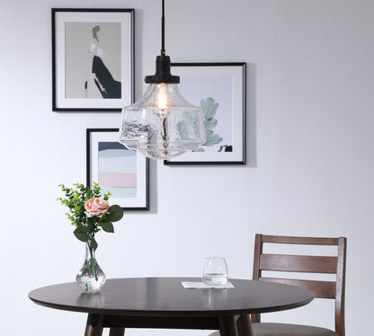 Lyle 1 light Black and Clear seeded glass pendant