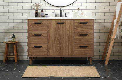 48 inch Single bathroom vanity in walnut brown with backsplash