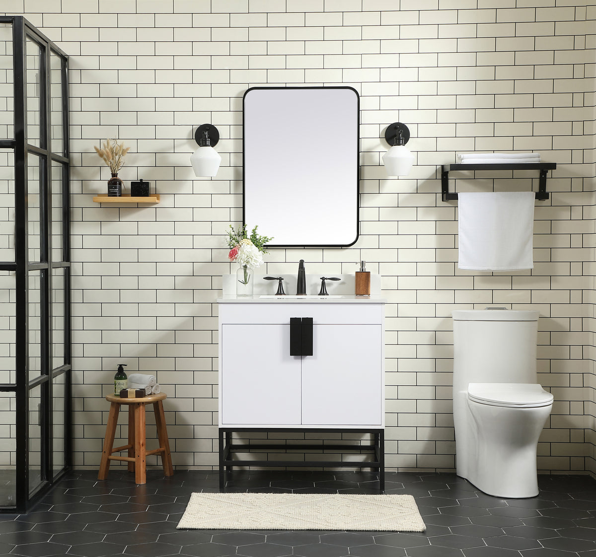 30 inch Single bathroom vanity in white with backsplash