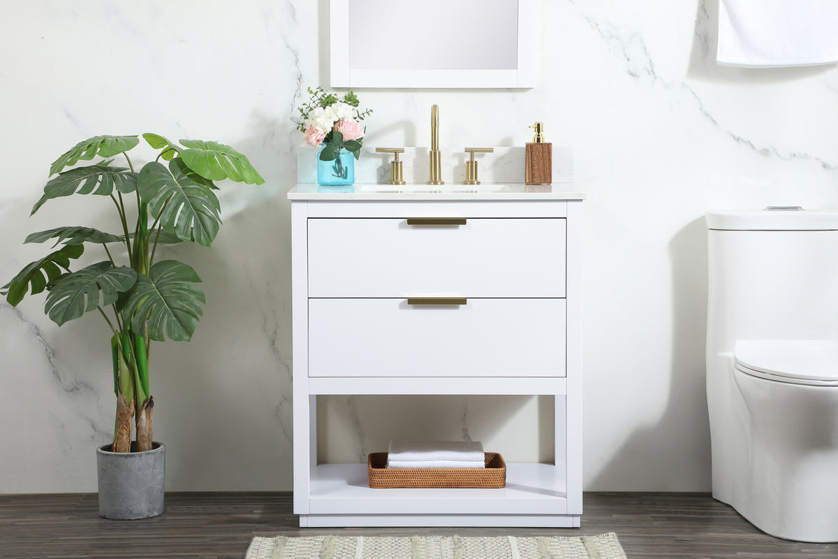 30 inch Single bathroom vanity in white with backsplash