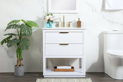 30 inch Single bathroom vanity in white with backsplash