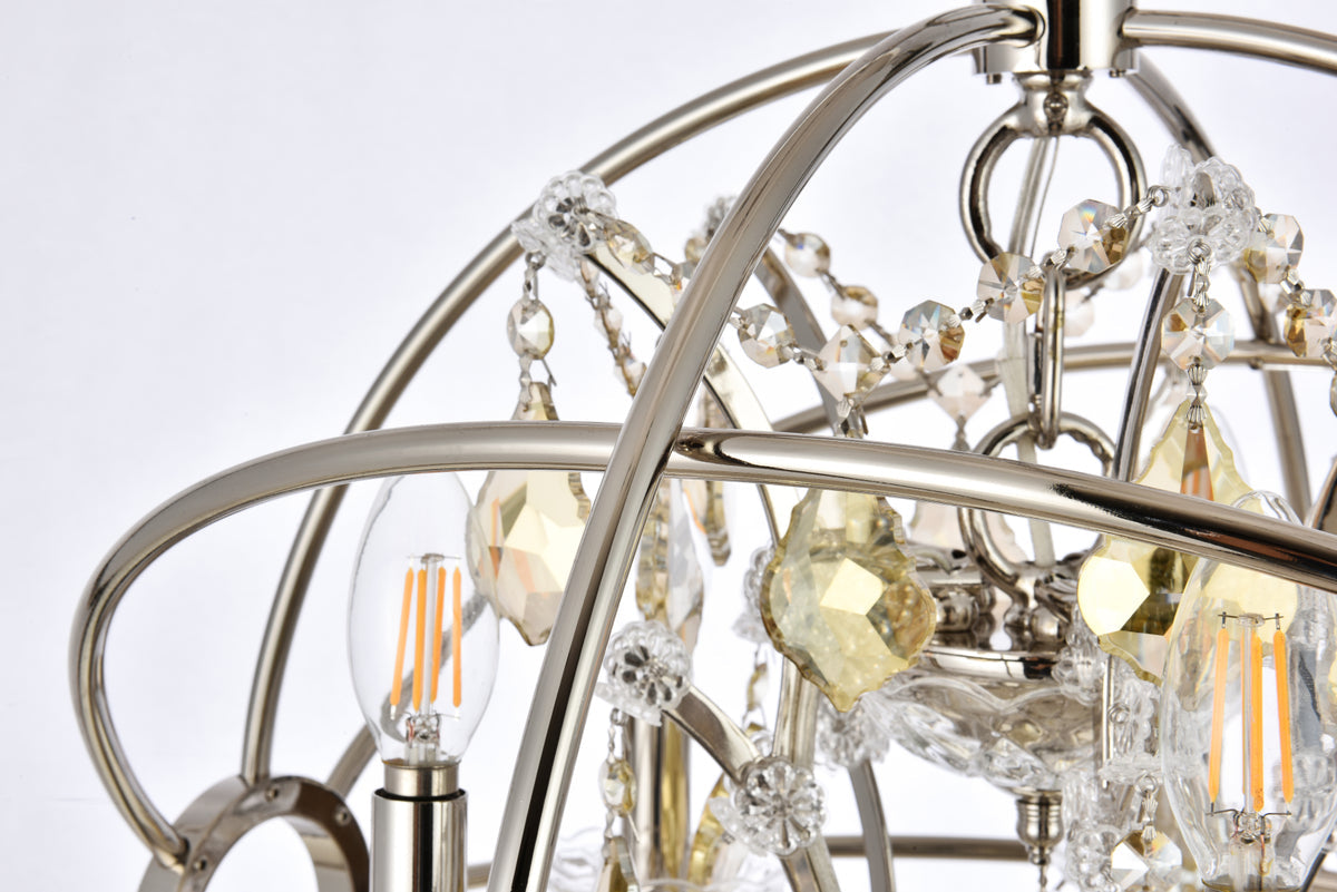 Geneva 5 light polished nickel Pendant Golden Teak (Smoky) Royal Cut crystal