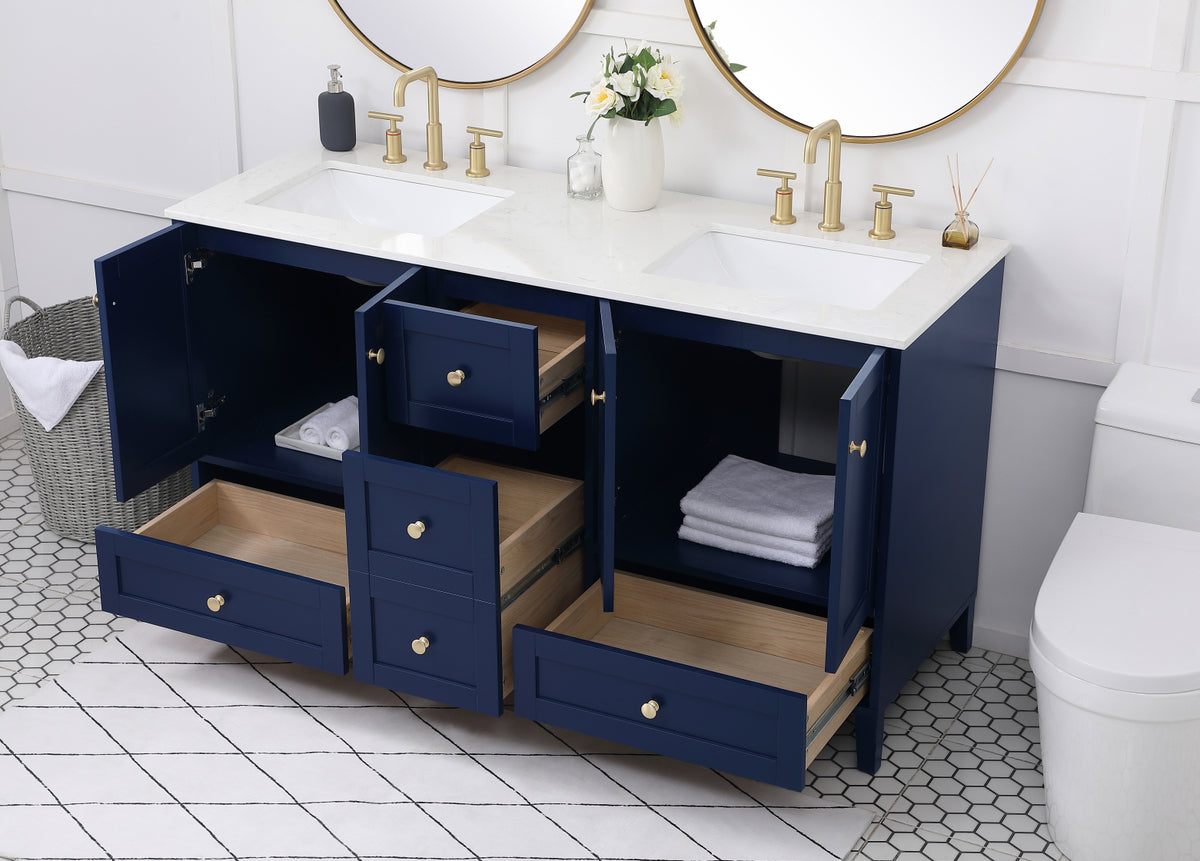 60 inch Double Bathroom Vanity in Blue